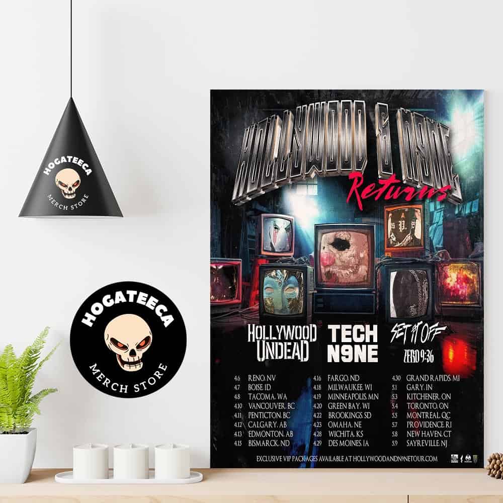 Hollywood And N9ne Returns Tour 2025 Hollywood Undead And Tech N9ne With Set It Off And Zero 936 Performances Scheduled Home Decor Poster Canvas