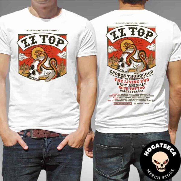 ZZ Top Australia  May 2025 With A Huge Lineup Of Supports Performances Scheduled On April And May Merch Two Sides Unisex T-Shirt